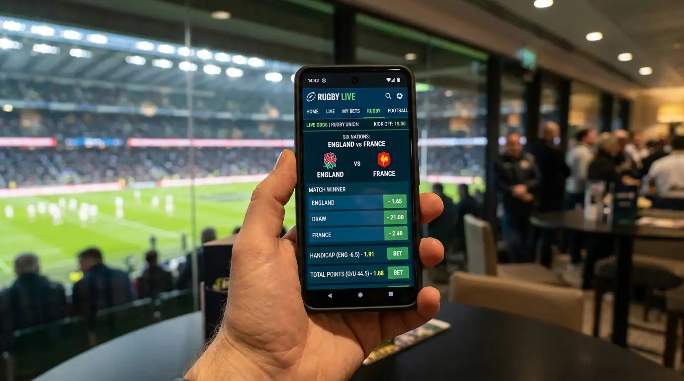 Dezimalquoten für ein Rugbyspiel auf dem Handy