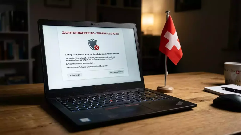 Blockierte Wettseite auf einem Bildschirm in der Schweiz