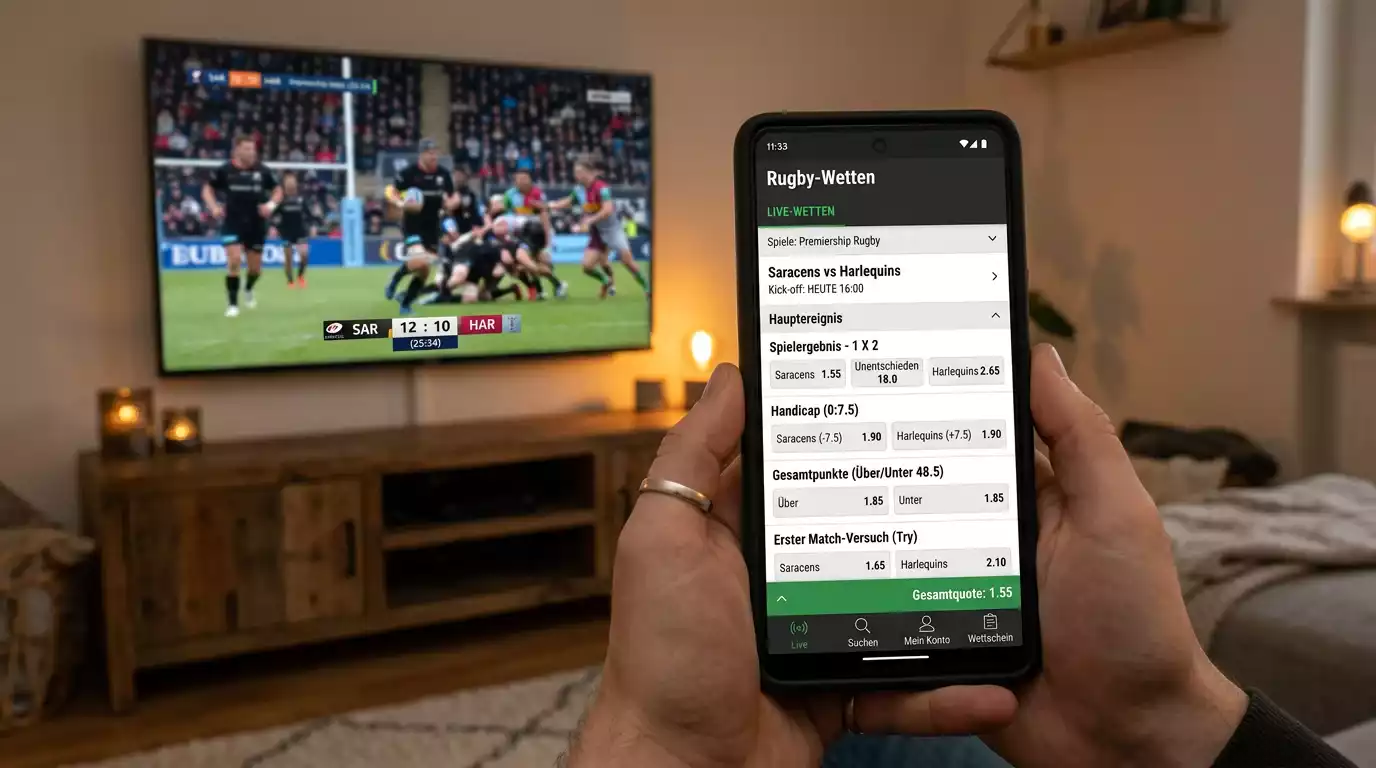Wettmärkte für ein Klub-Rugbyspiel auf dem Handy