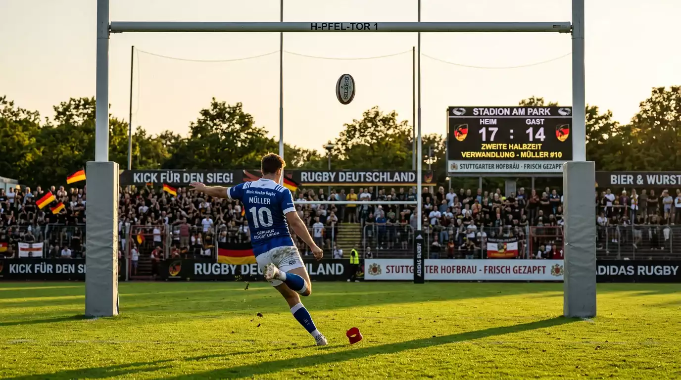 Spieler tritt eine Erhöhung zwischen die Torpfosten