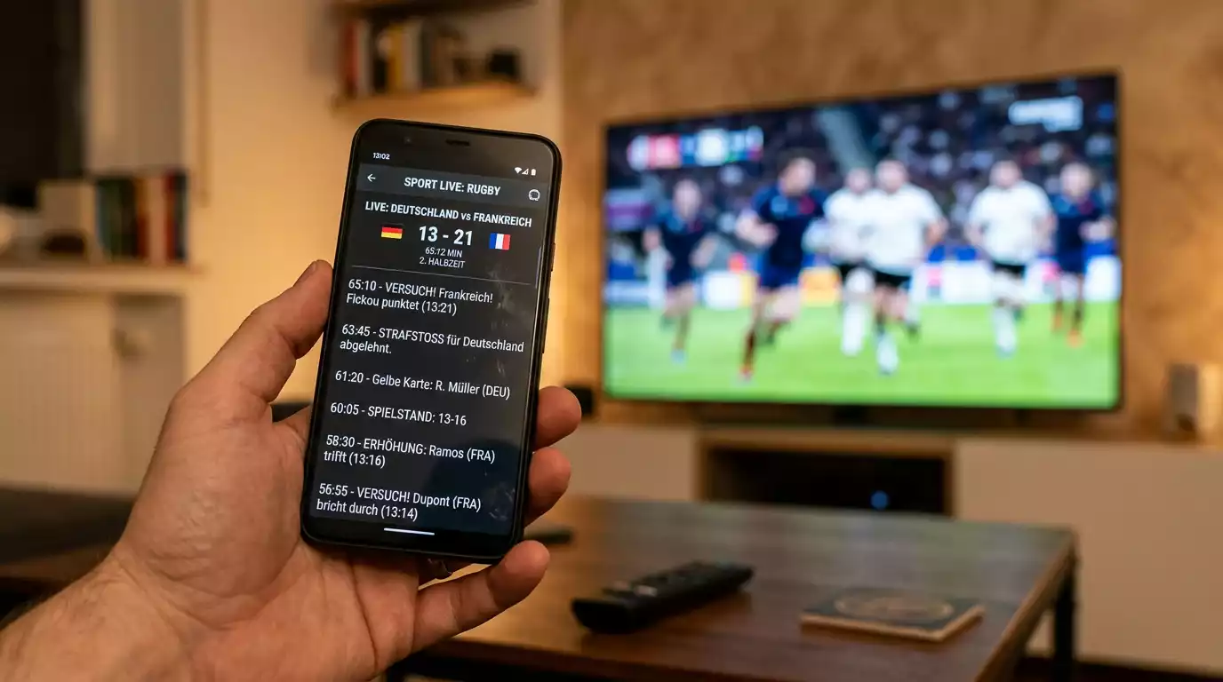 Datenticker eines Rugbyspiels auf dem Smartphone