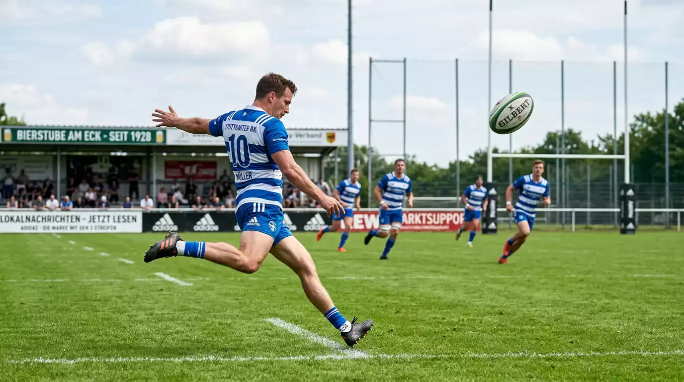 Spieler tritt den Ball weit ins gegnerische Feld
