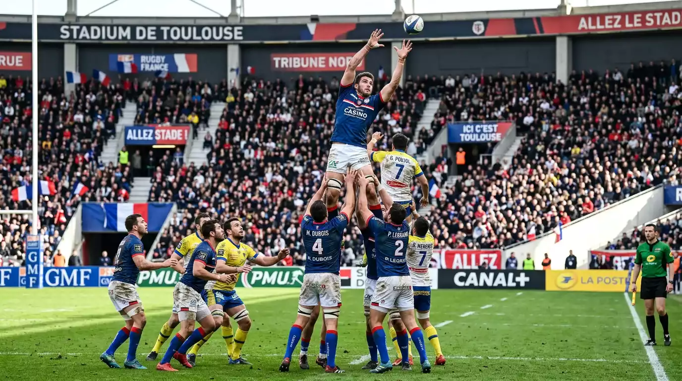 Sprung und Wurf in der Gasse beim Rugby