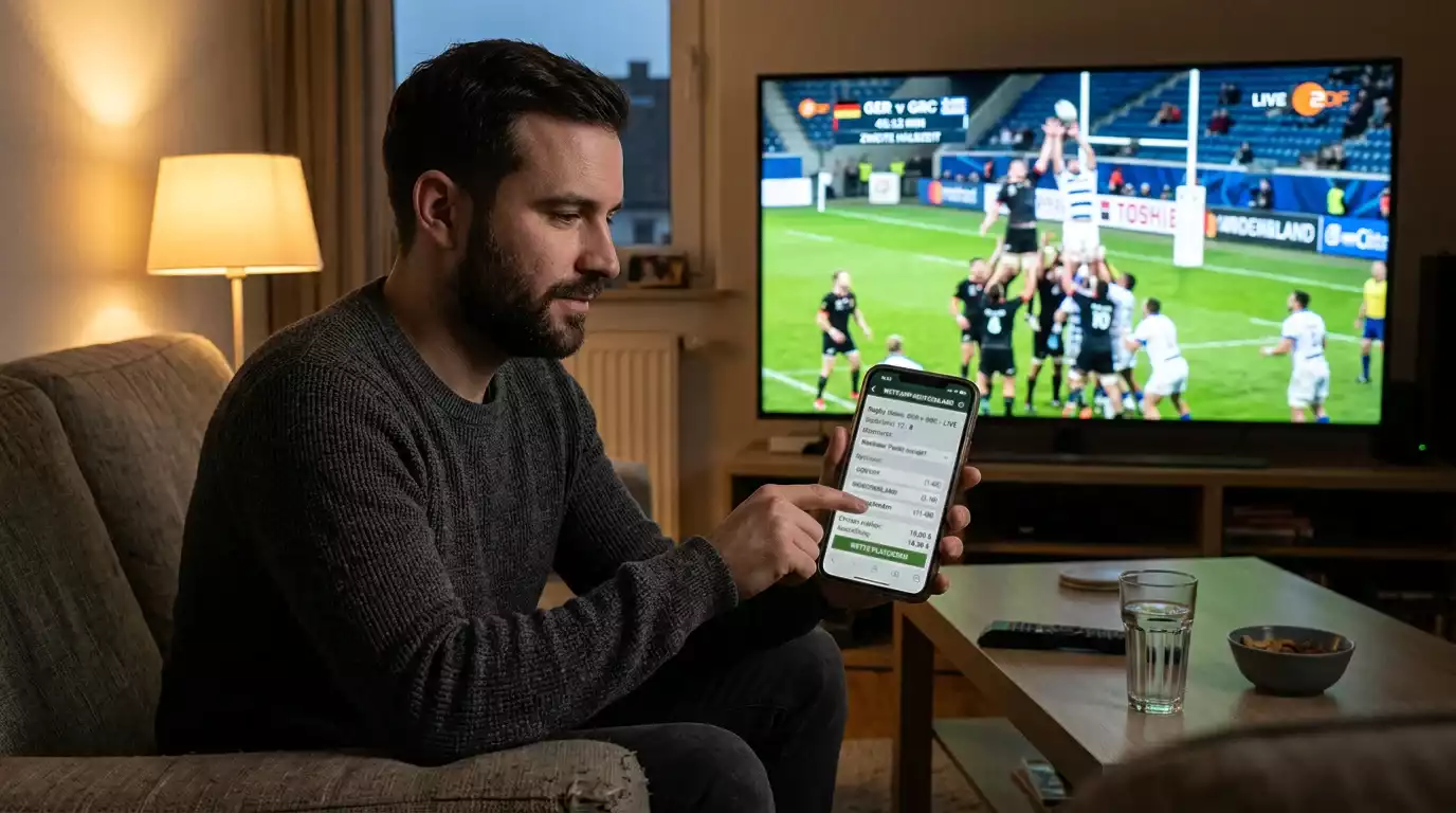 Aufmerksames Beobachten des laufenden Rugbyspiels