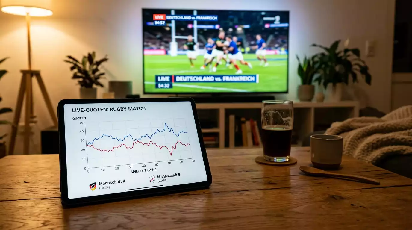 Anzeige fallender Live-Quoten während eines laufenden Rugbyspiels
