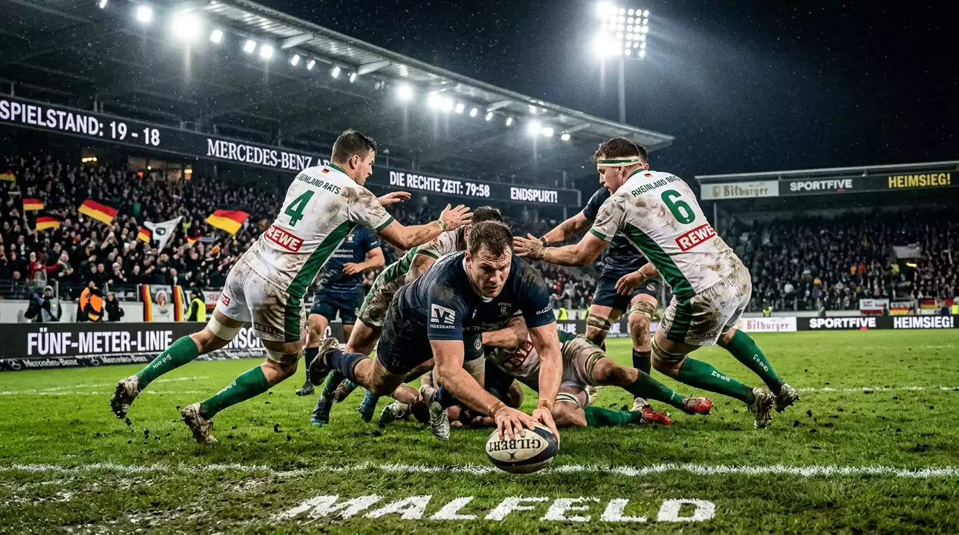 Entscheidender Versuch in der Schlussphase eines Rugbyspiels