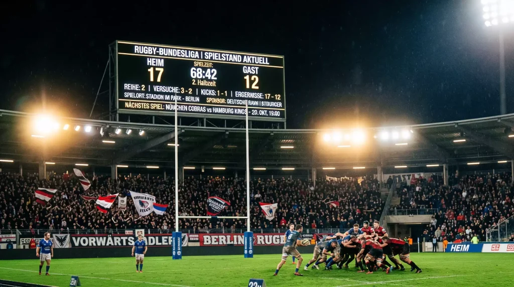 Anzeigetafel und Rugbyspiel mit Blick auf die Gesamtpunkte