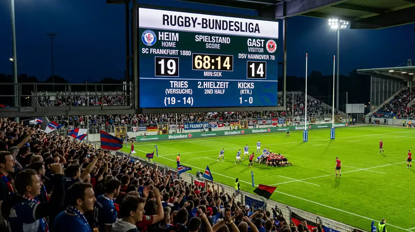 Anzeigetafel mit dem Punktestand eines Rugbyspiels