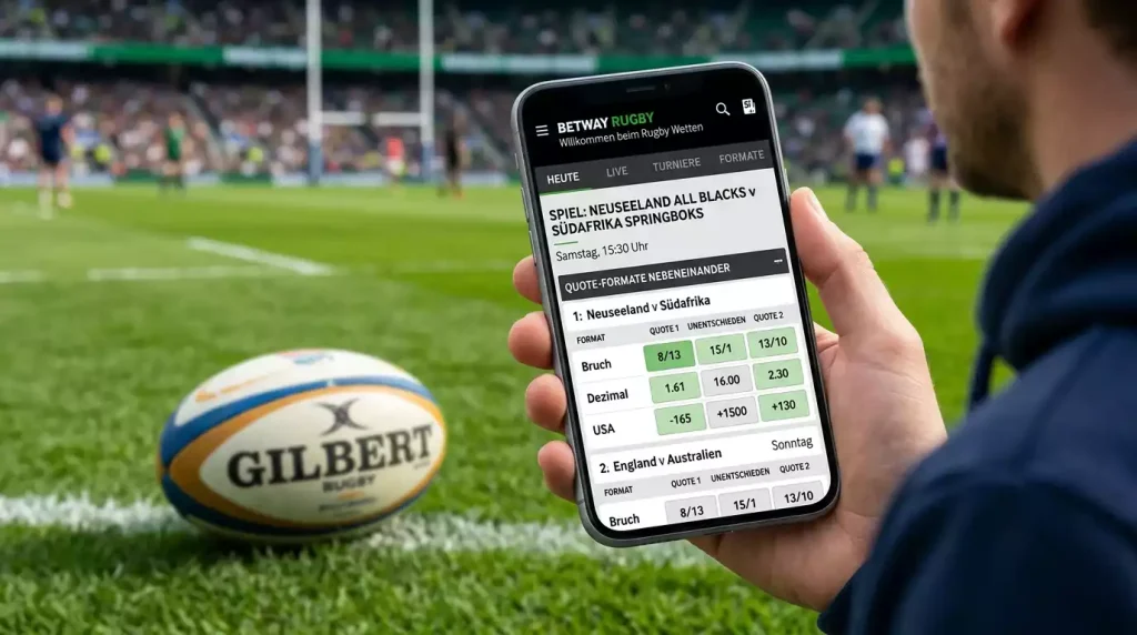 Verschiedene Quotenformate für ein Rugbyspiel auf dem Bildschirm