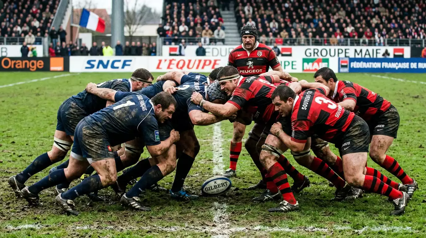 Kräftemessen im Gedränge zwischen zwei Rugbyteams