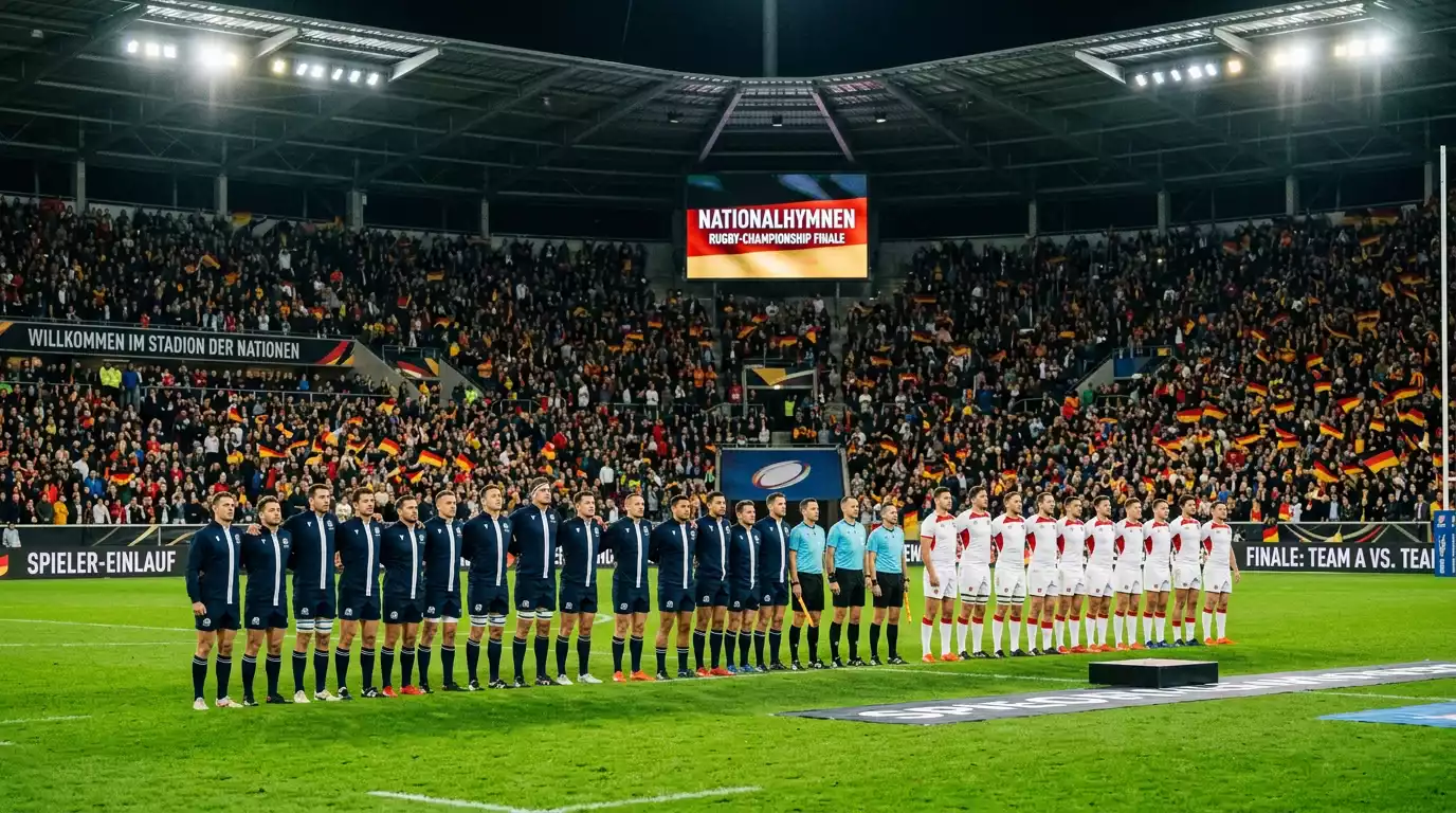 Mannschaften eines grossen Rugby-Nationenturniers vor dem Spiel