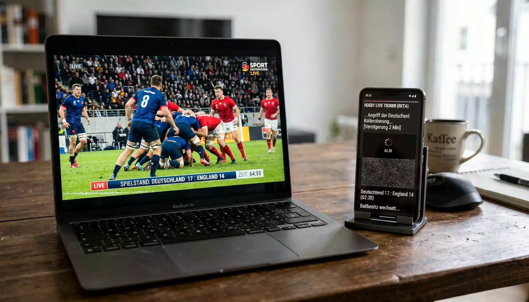 Vergleich von Stream und Ticker bei einem Rugbyspiel
