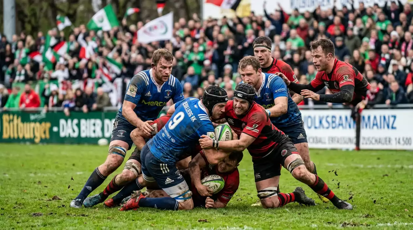 Tackling und Ruck-Situation in einem Rugbyspiel