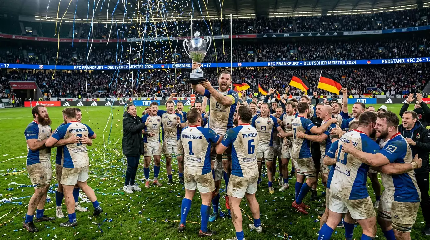 Mannschaft feiert den Turniersieg im Rugby