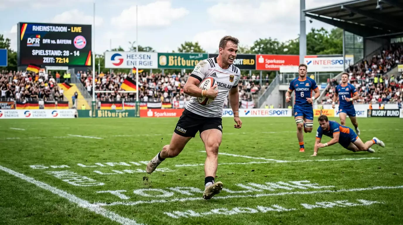 Spieler überquert die Versuchslinie mit dem Ball
