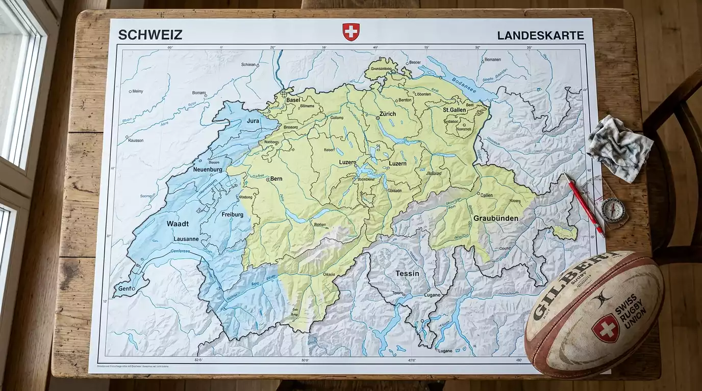 Landkarte der Schweiz mit Markierung der deutsch- und französischsprachigen Wettregionen