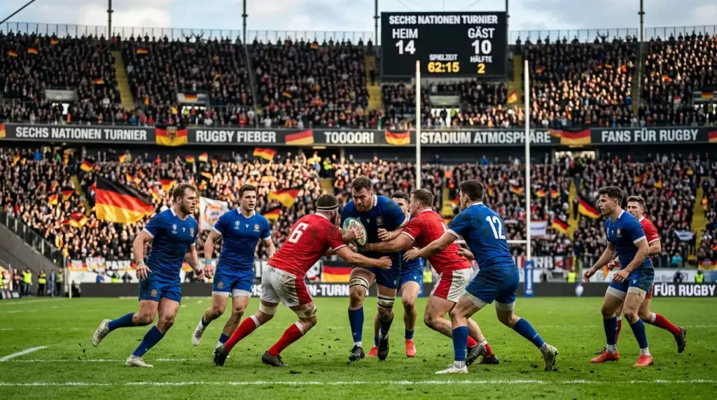 Stimmungsvolles Six-Nations-Rugbyspiel in vollem Stadion